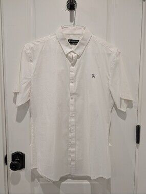 Tailored Athlete White Short-Sleeve Embroidered Logo Button-Down Shirt